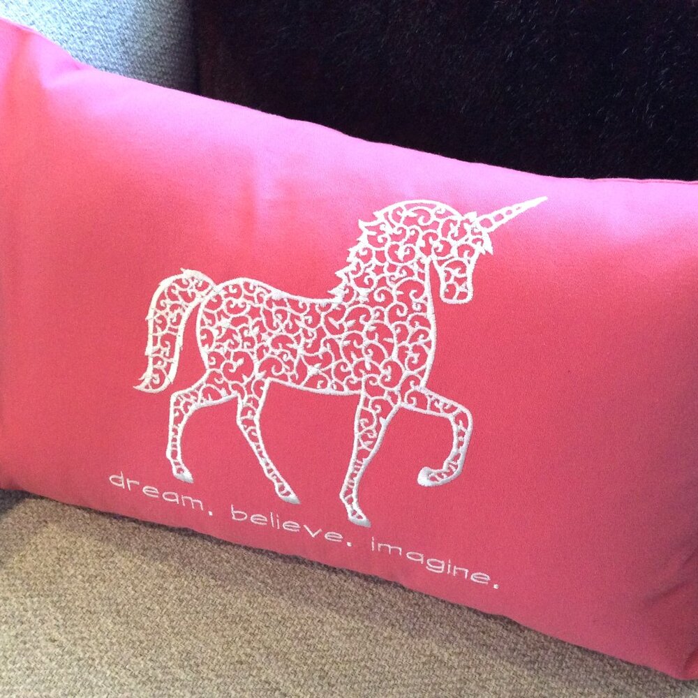 Unicorn Pink Accent Pillow Custom Embroidery Size 18" x 12"